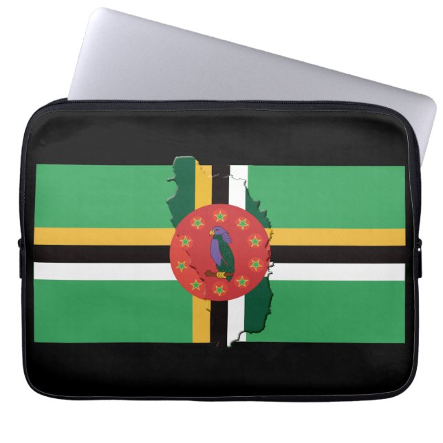 DOMINICA Flag Map Patriotic BLACK Laptop Sleeve (Voorkant)