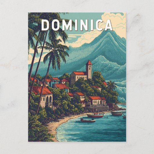 Dominica Illustration Travel Art Vintage Briefkaart (Voorkant)