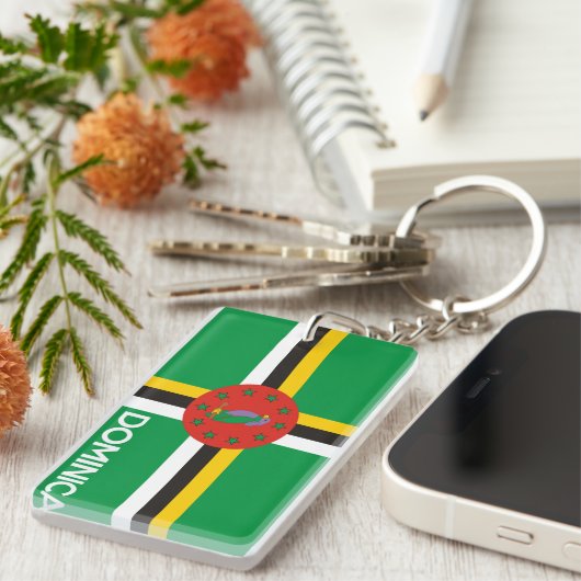 Dominica Land vlag symbool Naam Tekst Sleutelhanger (Voorkant Rechts)