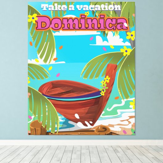Dominica retro reisposter. canvas afdruk (Insitu (Houten vloer))