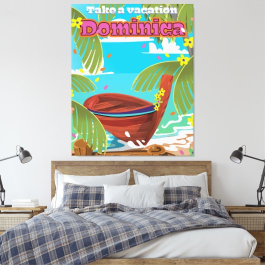 Dominica retro reisposter. canvas afdruk (Insitu (Slaapkamer))