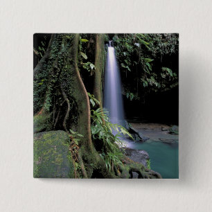 Dominica, Smaragdpoel, Waterval. Vierkante Button 5,1 Cm