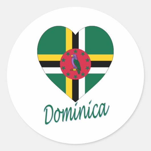 Dominica Vlag Hart Ronde Sticker (Voorkant)