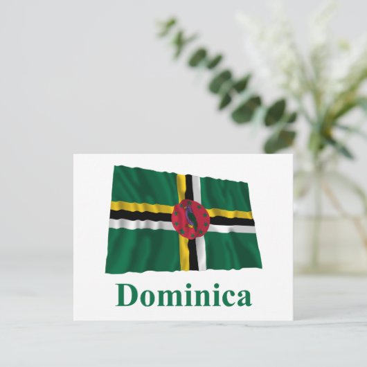 Dominica Waving Flag met naam Briefkaart (Staand voorkant)
