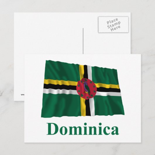 Dominica Waving Flag met naam Briefkaart (Voorkant / Achterkant)