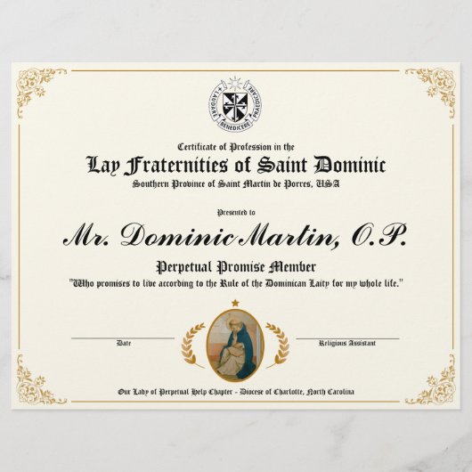 Dominicaans certificaat leggen (Voorkant)