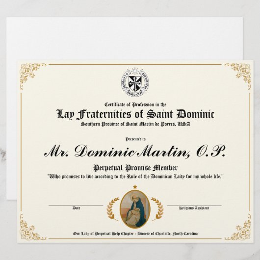 Dominicaans certificaat leggen (Voorkant / Achterkant)