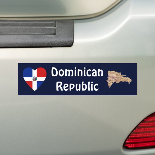 Dominicaanse Rep. Flag Heart + Map Bumpersticker (Op auto)