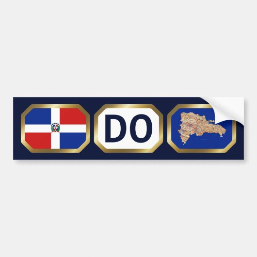 Dominicaanse Rep. Vlag Kaart Code Bumper Sticker (Voorkant)