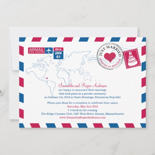 Dominicaanse Republiek Air Mail Post Wedding Recep Kaart (Voorkant)