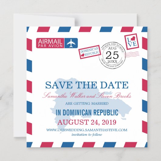 Dominicaanse Republiek Airmail | Save the date Magnetische Uitnodiging (Voorkant)