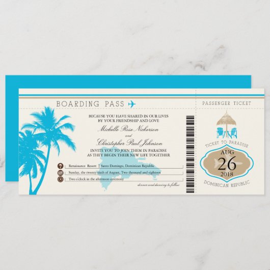 Dominicaanse Republiek Boarding Pass Palmbomen Kaart (Voorkant / Achterkant)