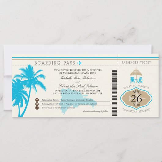 Dominicaanse Republiek Boarding Pass Palmbomen Kaart (Voorkant)