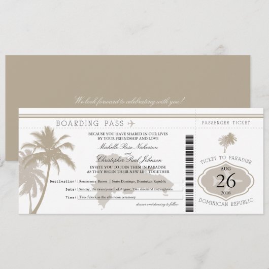 Dominicaanse Republiek Boarding Pass Palmbomen Kaart (Voorkant / Achterkant)