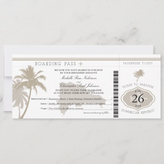 Dominicaanse Republiek Boarding Pass Palmbomen Kaart (Voorkant)