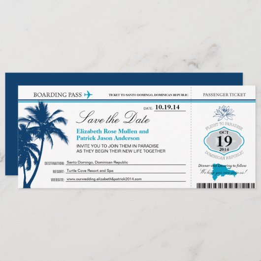 Dominicaanse Republiek die Pass Boarding Save the Save The Date (Voorkant / Achterkant)