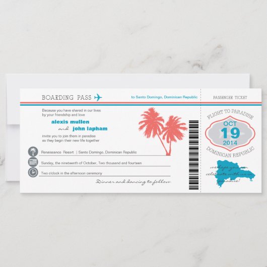 Dominicaanse Republiek die PassWedding Invitation  Kaart (Voorkant)