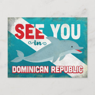 Dominicaanse Republiek Dolphin - Retro Vintage Tra Briefkaart