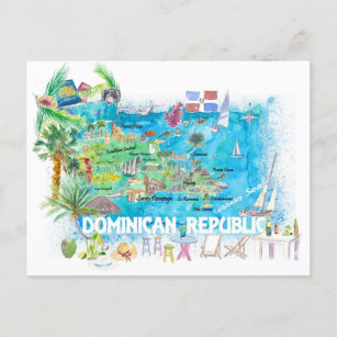 Dominicaanse Republiek geïllustreerde reiskaart Briefkaart