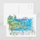 Dominicaanse Republiek geïllustreerde reiskaart Briefkaart (Voorkant / Achterkant)
