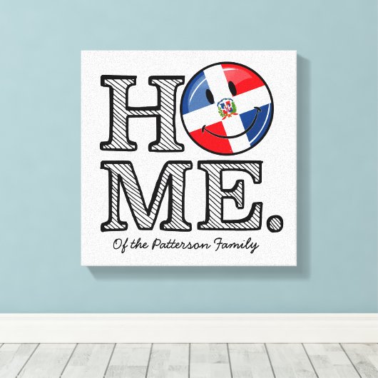 Dominicaanse Republiek glimlachende vlag Housewarm Canvas Afdruk (Insitu (Houten vloer))