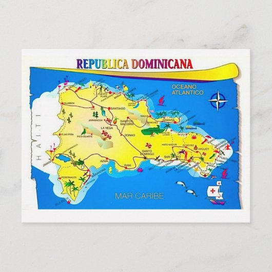 Dominicaanse Republiek Kaart Ansichtkaart (Voorkant)