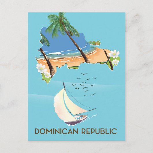 Dominicaanse Republiek kaart Zeilboot reisposter (Voorkant)