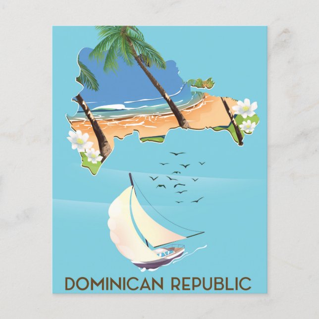 Dominicaanse Republiek kaart Zeilboot reisposter (Voorkant)