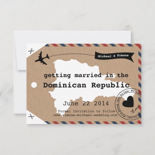 Dominicaanse Republiek Luchtpost Bagage Label Save Save The Date (Achterkant)