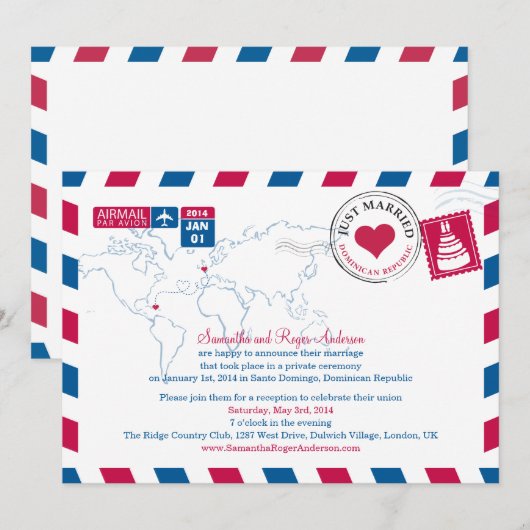 Dominicaanse Republiek Luchtpost Huwelijk Kaart (Voorkant / Achterkant)