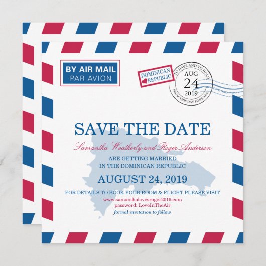 Dominicaanse Republiek Luchtpost Huwelijk Save The Kaart (Voorkant / Achterkant)