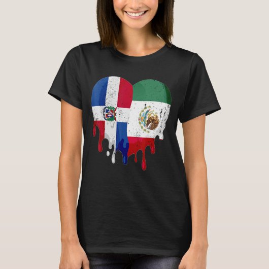 Dominicaanse Republiek Mexico Vlag Hart Burger Pat T-shirt (Voorkant)