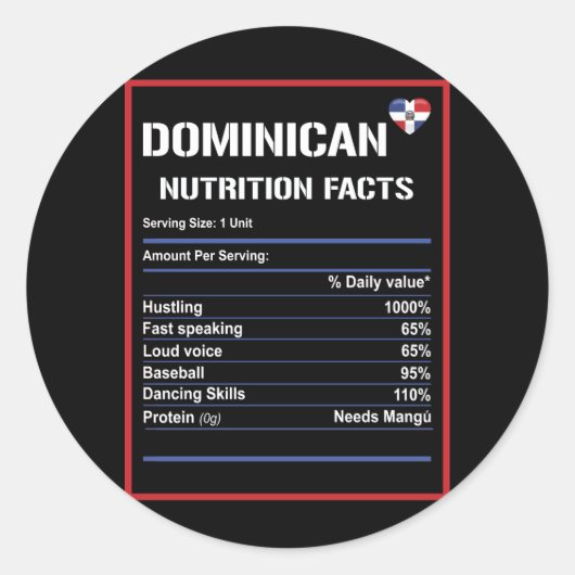 Dominicaanse Republiek Nutrition Facts Ronde Sticker (Voorkant)