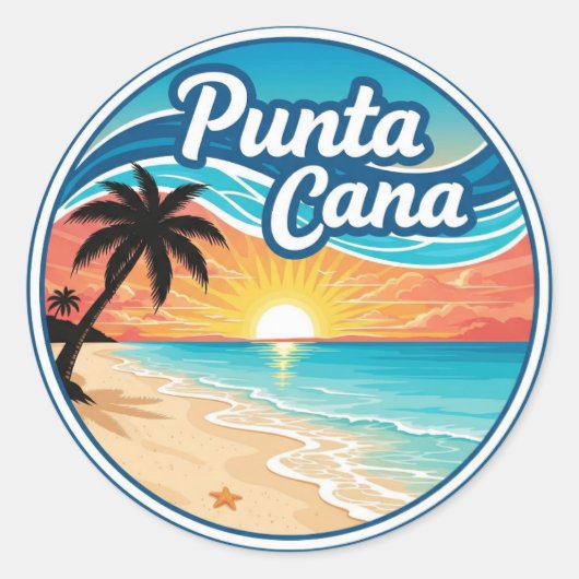 Dominicaanse Republiek Punta Cana Beach Travel Ronde Sticker (Voorkant)