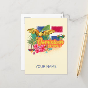 Dominicaanse Republiek Retro Caribbean Parrot Feestdagenkaart
