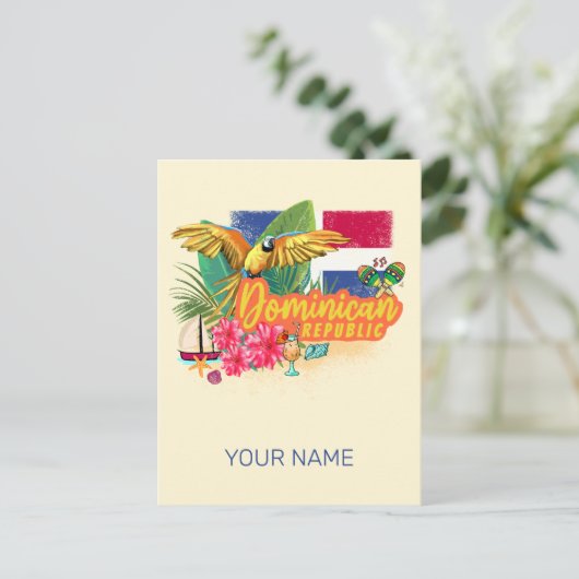 Dominicaanse Republiek Retro Caribbean Parrot Feestdagenkaart (Staand voorkant)