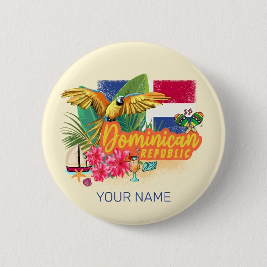 Dominicaanse Republiek Retro Caribbean Parrot Ronde Button 5,7 Cm (Voorkant)