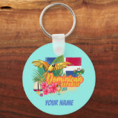 Dominicaanse Republiek Retro Caribbean Parrot Sleutelhanger (Voorkant)