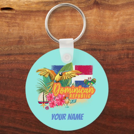 Dominicaanse Republiek Retro Caribbean Parrot Sleutelhanger (Voorkant)