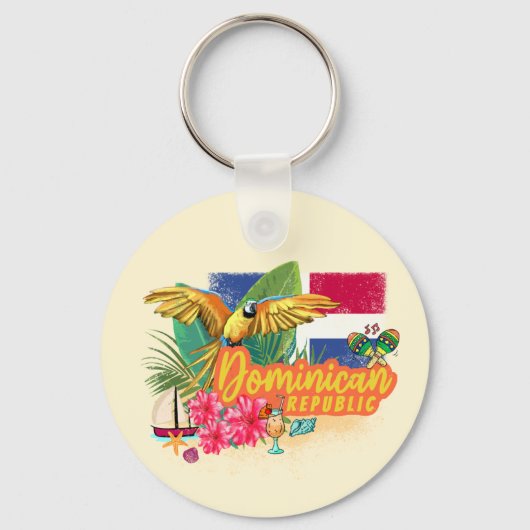 Dominicaanse Republiek Retro Caribbean Parrot Sleutelhanger (Voorkant)