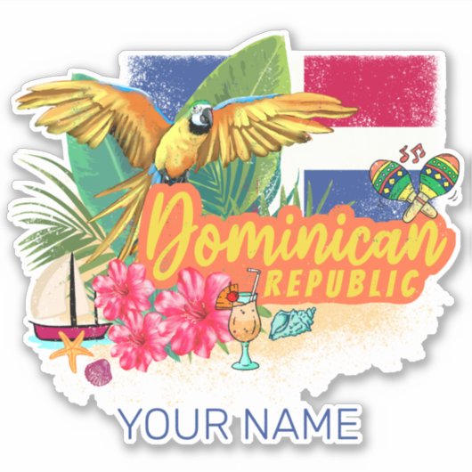 Dominicaanse Republiek Retro Caribbean Parrot Sticker (Voorkant)
