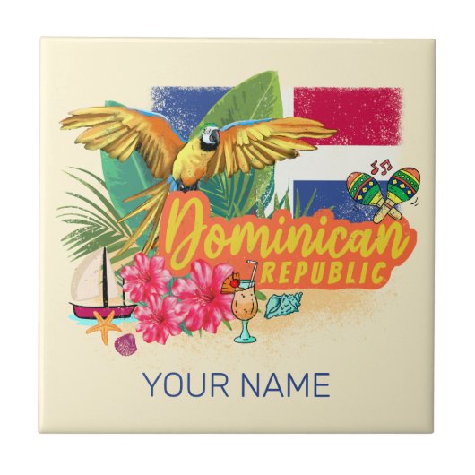 Dominicaanse Republiek Retro Caribbean Parrot Tegeltje (Voorkant)