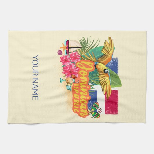 Dominicaanse Republiek Retro Caribbean Parrot Theedoek (Horizontaal)
