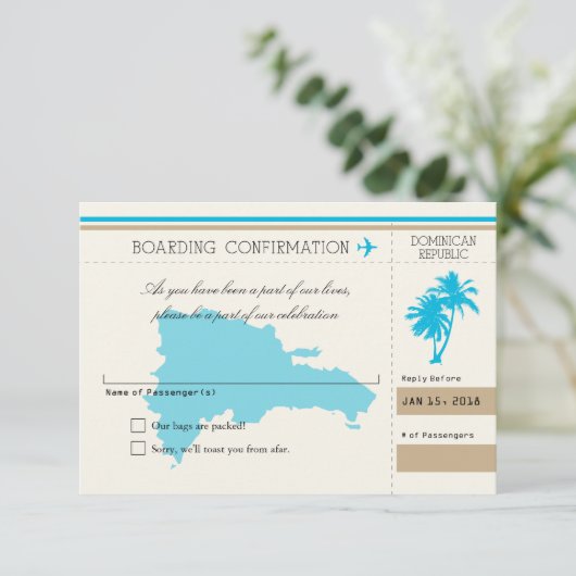 Dominicaanse Republiek RSVP Palmboom Kaartje (Staand voorkant)