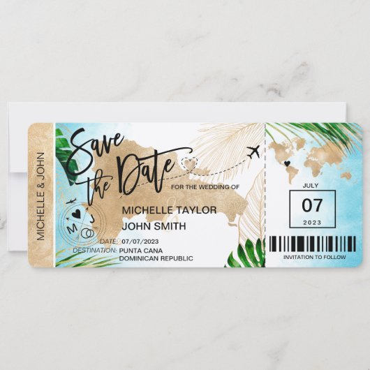Dominicaanse Republiek Save the Date Boarding Pass Kaart (Voorkant)