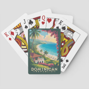 Dominicaanse Republiek Strand Illustratie Reis Kun Pokerkaarten