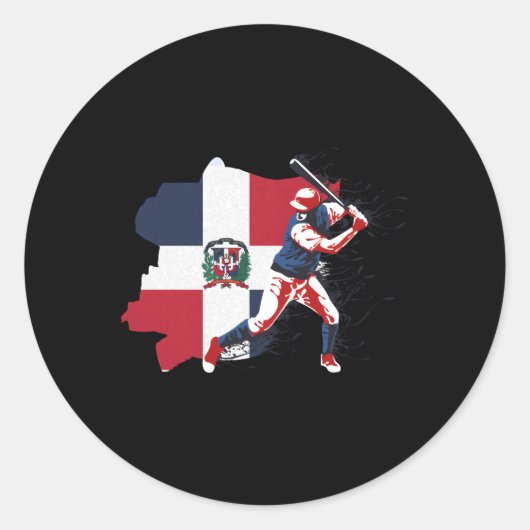 Dominicaanse Republiek - Vlag - Baseball Player -  Ronde Sticker (Voorkant)