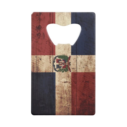 Dominicaanse Republiek Vlag op oude houten graan Creditkaart Flessenopener (Voorkant)