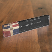 Dominicaanse Republiek Vlag op oude houten graan Naambordje (Zijkant)