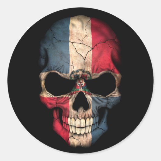 Dominicaanse Republiek Vlag Schedel op zwart Ronde Sticker (Voorkant)